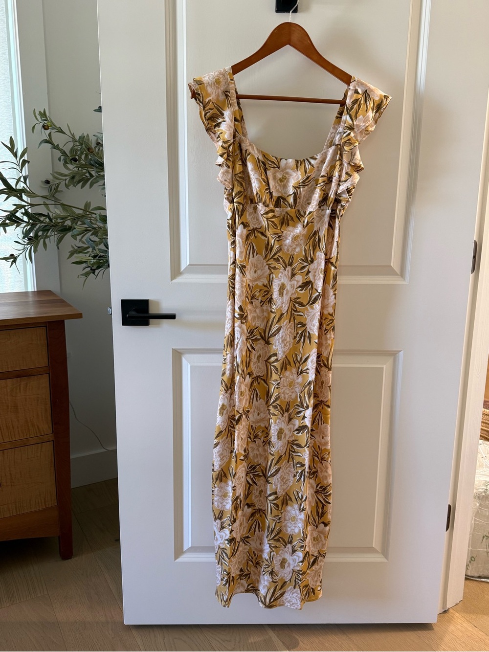 Madewell Mustard Floral Ruffle Maxi Dress